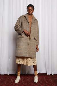 Dreamscape Sale: LYNCH COAT - WARM BROWN CHECK WOOL