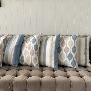 Home & Garden: Blue, Grey & Cream Cotton Cushion Cover