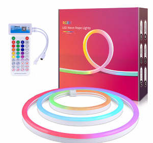 String Lights: 24V Dynamic Bluetooth Neon Rope Lights 5M Waterproof RGBIC Rope Lights with Music Sync