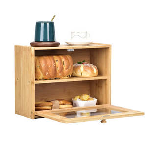 Bamboo Bread Bin w/Clear Window Double Layer Large