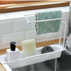 Kitchen Dining: Telescopic Sink Rack Holder Expandable Storage For Soap Sponge Towel Kitchen
