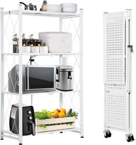 Home Storage: Folding Shelving Rack White-4-Tier