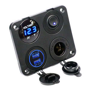 4 Way DC 12V-24V Car Cigarette Lighter Socket+Dual USB Charger Voltmeter Adapter