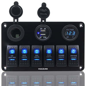 Car Panels And Sockets: 6 Gang LED Rocker Switch Panel Circuit Breakers Charger 12V USB