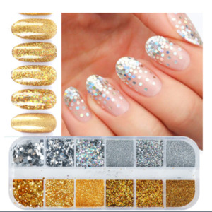 Hand Foot Care: 12 Colors Holographic Nail Sequins Glitter Flakes Sparkle Confetti Art Decal