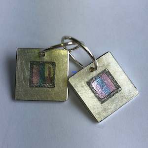 Earring: Ear rings, 16mm square enamel on silver