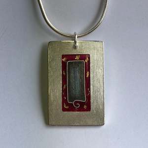 Pendant: Pendant, red and grey with gold