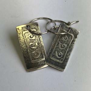 Ear rings, patinated printed silver