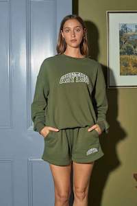 COLLEGE CREW NECK FLEECE - OLIVE