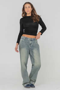 Womens Bottoms: BETHANY BAGGY LOW RISE JEAN - DIRTY DAWG