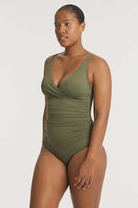 Swimwear: essentials cross front multifit one piece - khaki