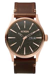 Sentry Leather Rose Gold / Gunmetal / Brown
