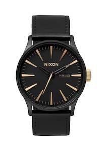 Mens Watches: Sentry Leather Matte Black / Gold