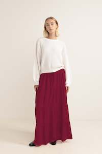 Womens: CLASSIC TIERED MAXI SKIRT - SANGRIA