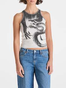 Wrangler: DARK MINDS LENNY TANK-WHITE/BLACK