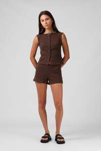 Womens Bottoms: Ribbed Shorty Short - Chocolate