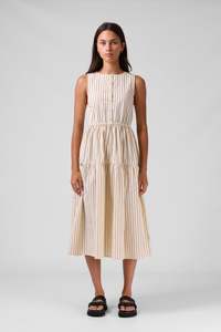 Womens Dresses: Smock Midi Dress - Cream Stripe