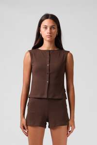 Rpm: Button Up Tank Top - Chocolate
