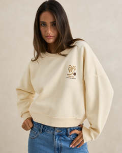 Fleece 1: PALM SLOUCHY CREW NECK FLEECE - CREAM