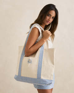 LOLA CHECK TOTE BAG - BLUE