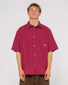 Mens: RANSOM CHECK SHORT SLEEVE SHIRT - BURGUNDY