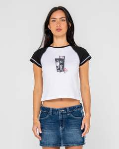 ROLL OUT RAGLAN CAP SLEEVE BABY TEE - WHITE