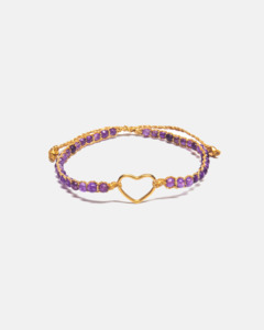 Gemstone Heart: Amethyst Heart Bracelet | Gold