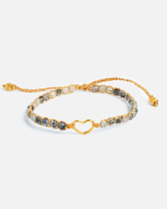 Kids Bracelets: Black Rutilated Quartz Heart Kids Bracelet | Gold