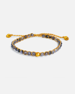 Kids Bracelets: Dark Labradorite Nugget Kids Bracelet | Gold