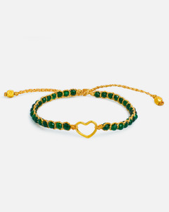 Kids Bracelets: Green Emerald Heart Kids Bracelet | Gold
