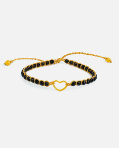 Kids Bracelets: Black Spinel Heart Kids Bracelet | Gold