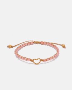 Kids Bracelets: Pink Tourmaline Heart Kids Bracelet | Gold