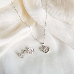 s925 Silver Double Heart Fashion Jewellery With Earrings And Including s925 Chain