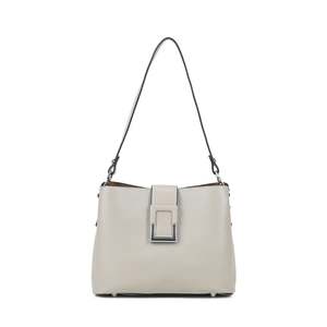 Leather: Leila Leather Bucket Bag - Grey