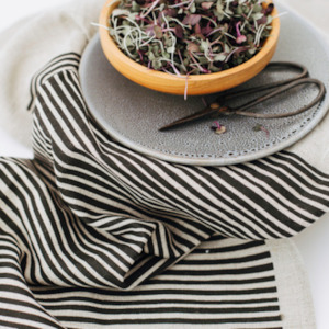 Products: Hand Printed Linen Tea Towel. Design: Thin Stripes