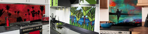 Kitchen and bathroom glass splashbacks featuring Sarah C artworks