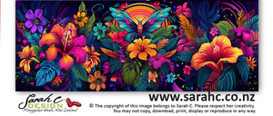 Tropical Neon Night Garden, Horizontal - Sarah C