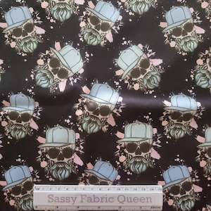 Bearded 'n Capped Skulls Black - PUL