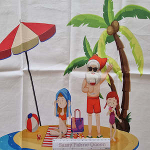 Cotton Woven: Summer Santa panel 50x50 50cm x 50cm panel - Cotton Woven