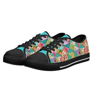 Patchwork-look Womens Low Top Canvas Shoes