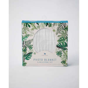Baby Teethers And Blankets: Muslin Photo Blanket & Milestone Set - Tropical Leaf