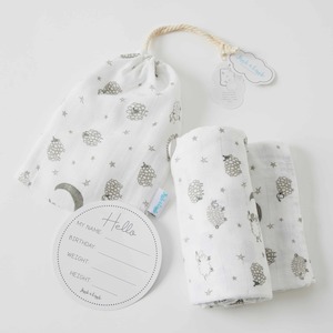 Baby Teethers And Blankets: Sheep Muslin Baby Wrap and Arrival Card