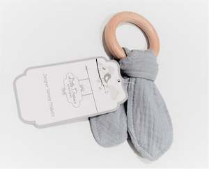 Baby Teethers And Blankets: Organic Muslin Wooden Teether - Grey