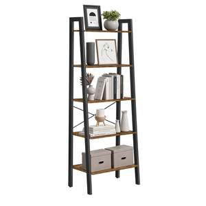 New Arrivals: Vasagle 5-Tier Ladder Shelf Bookshelf Bookcase Storage Rack with Steel Frame (Ink Black & Rustic Brown)