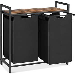 New Arrivals: Vasagle Laundry Basket Hamper Sorter Rack with 2 Pull-Out Compartments & Storage Shelf (Ink Black & Rustic Brown)