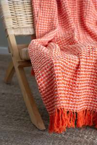 Throws: Plaid Blend Throw - Orange and Beige