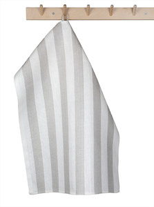 Towels: Stripe Hand Towel - Beige and White