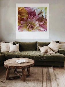 Pink & Yellow Dahlias AT HOME Polaroid Artwork - Large