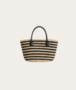 Pinta Raffia Handbag – Black/Natural Stripes, Wide
