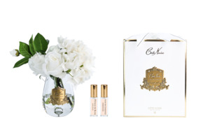 Cote Noire Perfumed Natural Touch Tea Rose Vase White Hydrangeas & Roses - Clear Glass